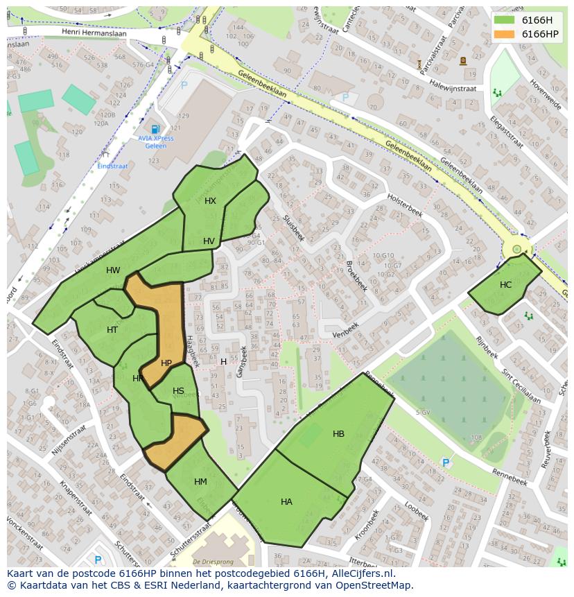 Afbeelding van het postcodegebied 6166 HP op de kaart.
