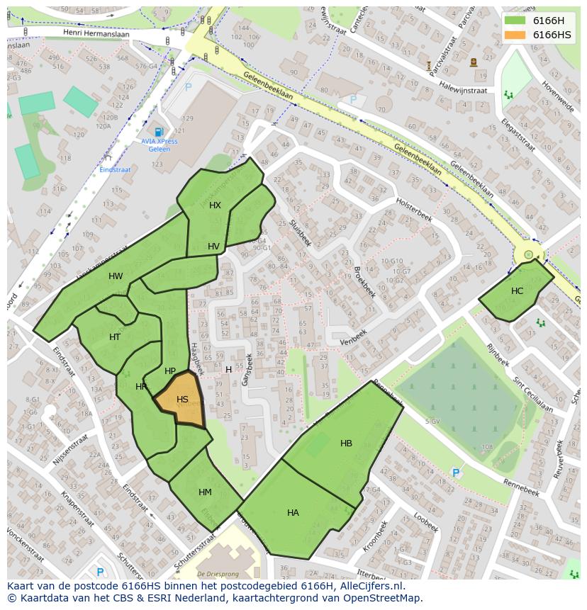 Afbeelding van het postcodegebied 6166 HS op de kaart.
