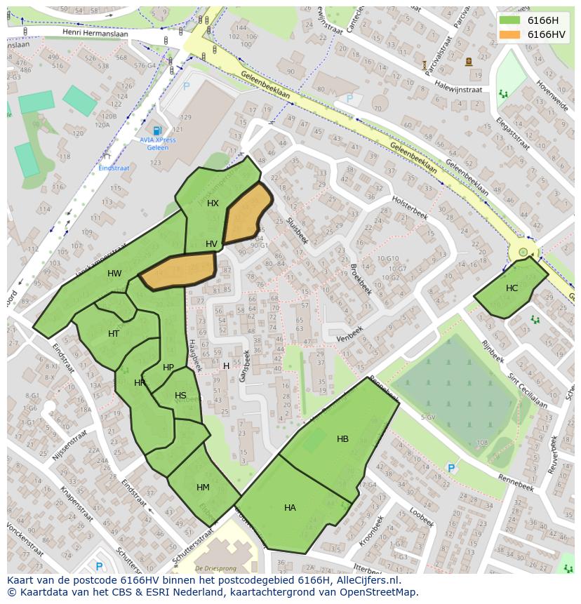 Afbeelding van het postcodegebied 6166 HV op de kaart.