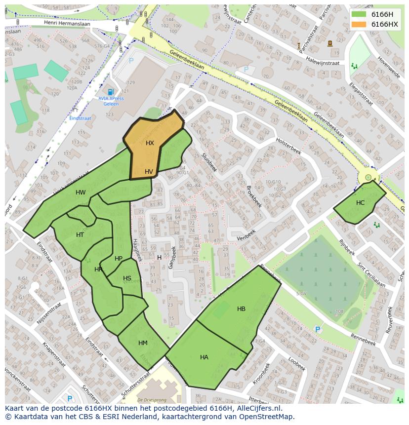 Afbeelding van het postcodegebied 6166 HX op de kaart.
