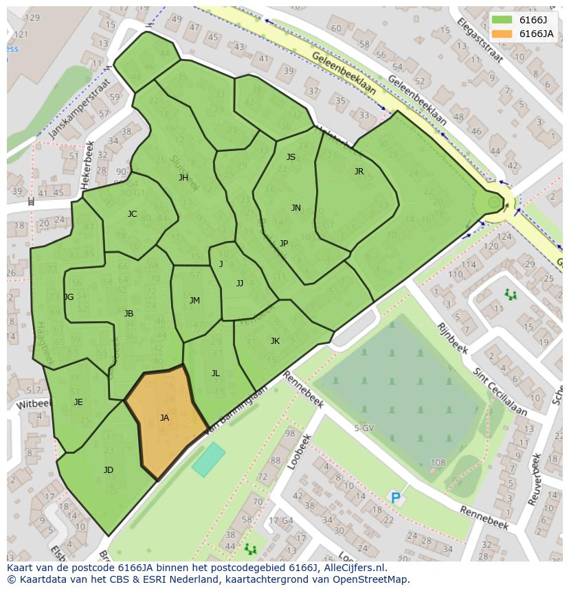 Afbeelding van het postcodegebied 6166 JA op de kaart.