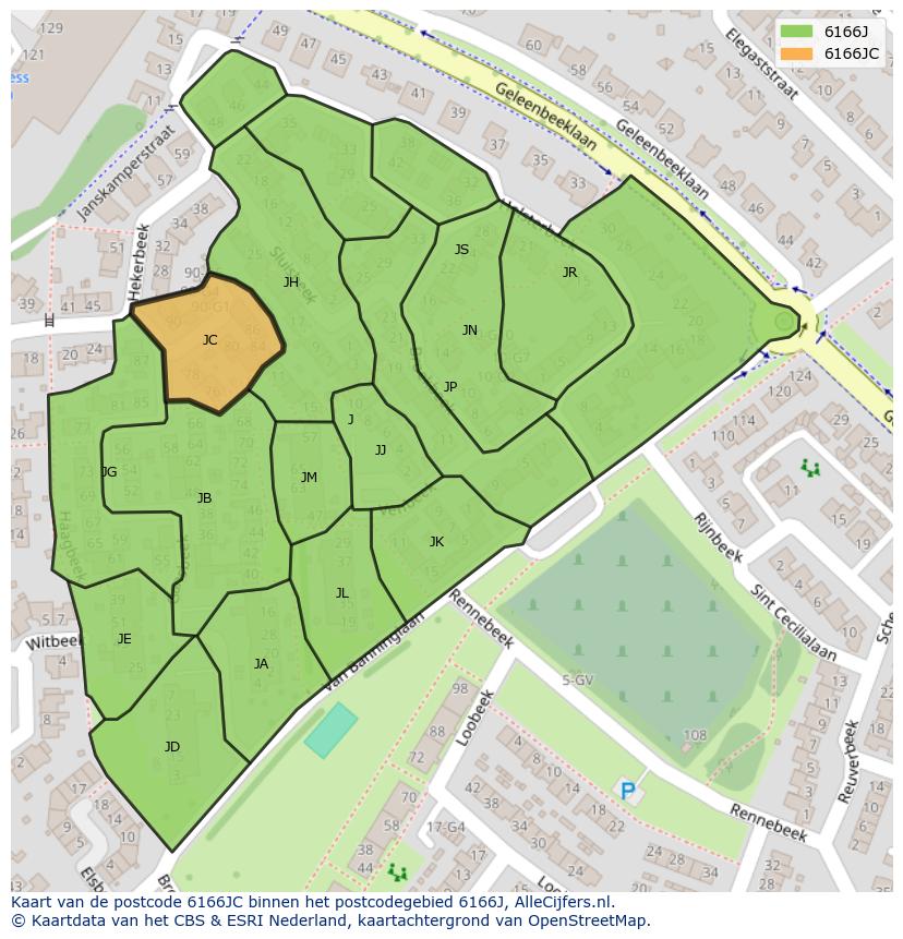 Afbeelding van het postcodegebied 6166 JC op de kaart.