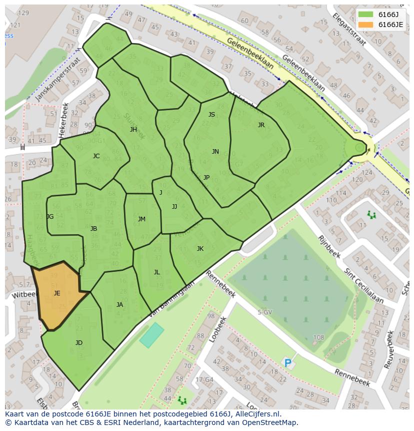 Afbeelding van het postcodegebied 6166 JE op de kaart.