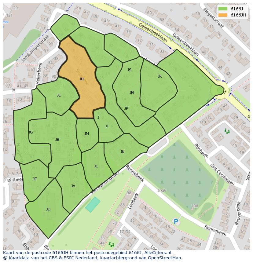 Afbeelding van het postcodegebied 6166 JH op de kaart.