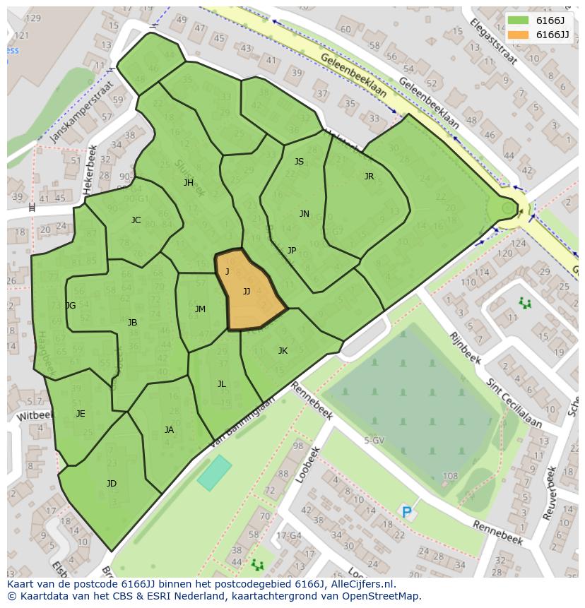 Afbeelding van het postcodegebied 6166 JJ op de kaart.