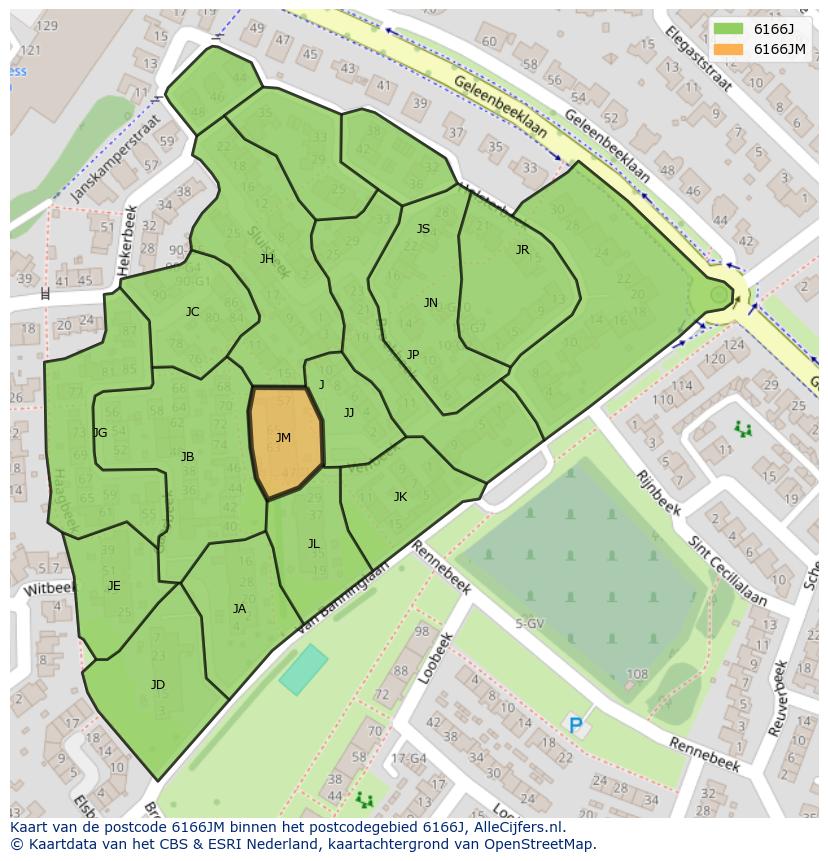 Afbeelding van het postcodegebied 6166 JM op de kaart.