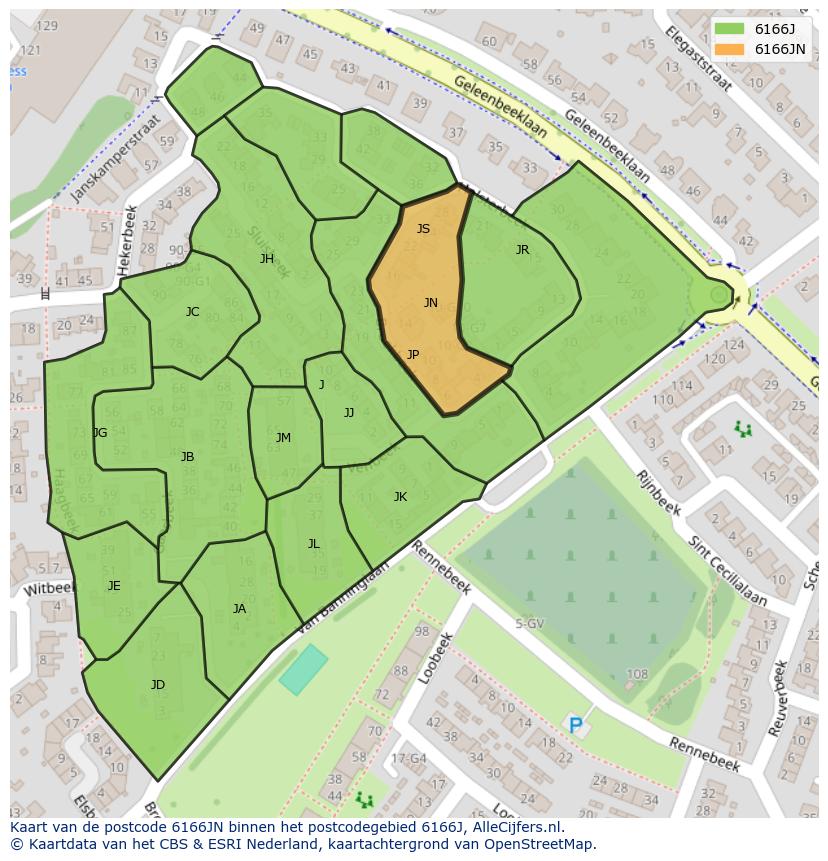 Afbeelding van het postcodegebied 6166 JN op de kaart.