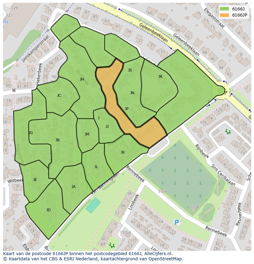 Afbeelding van het postcodegebied 6166 JP op de kaart.