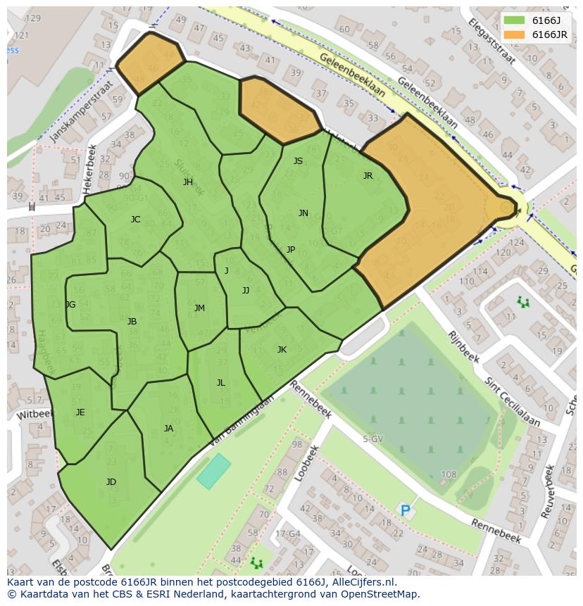 Afbeelding van het postcodegebied 6166 JR op de kaart.