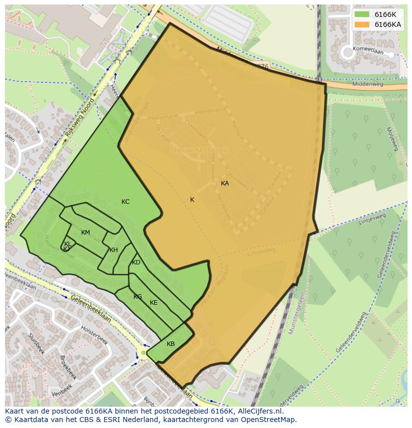Afbeelding van het postcodegebied 6166 KA op de kaart.