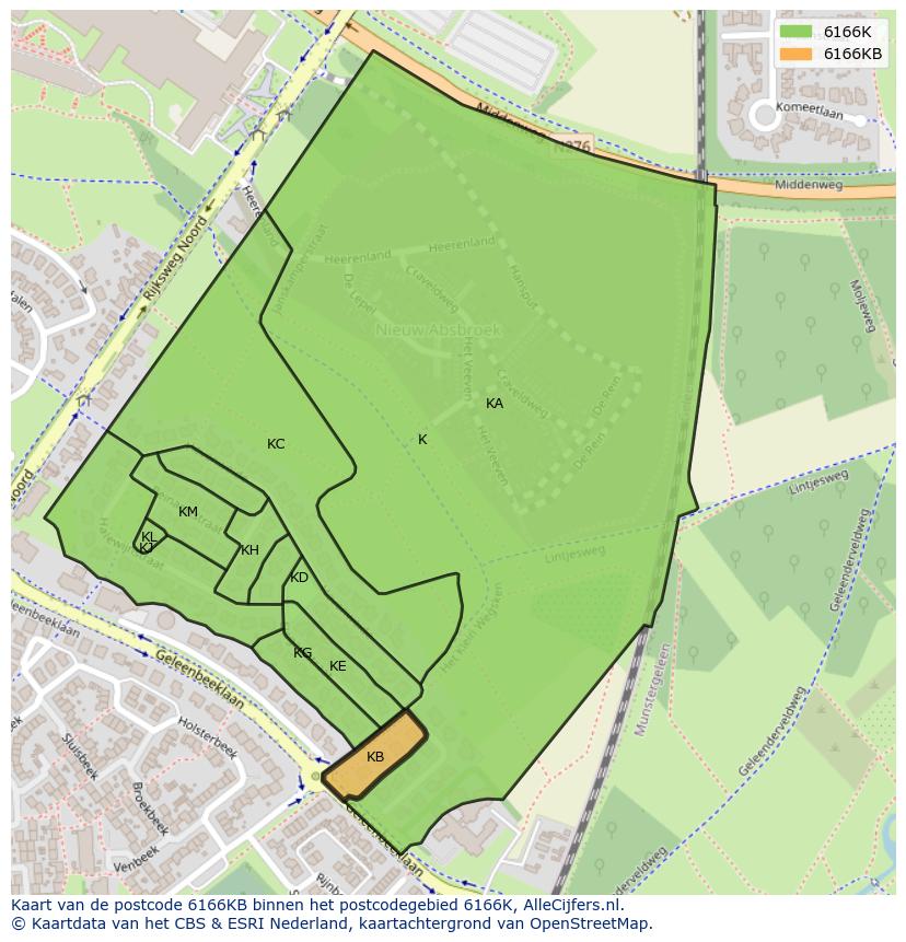 Afbeelding van het postcodegebied 6166 KB op de kaart.