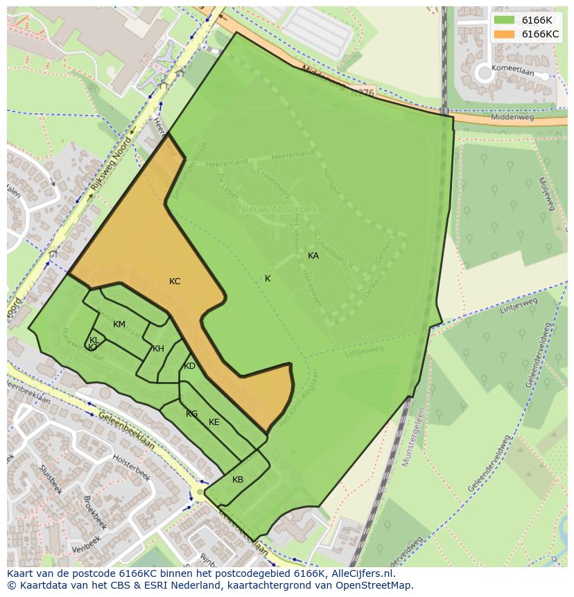 Afbeelding van het postcodegebied 6166 KC op de kaart.