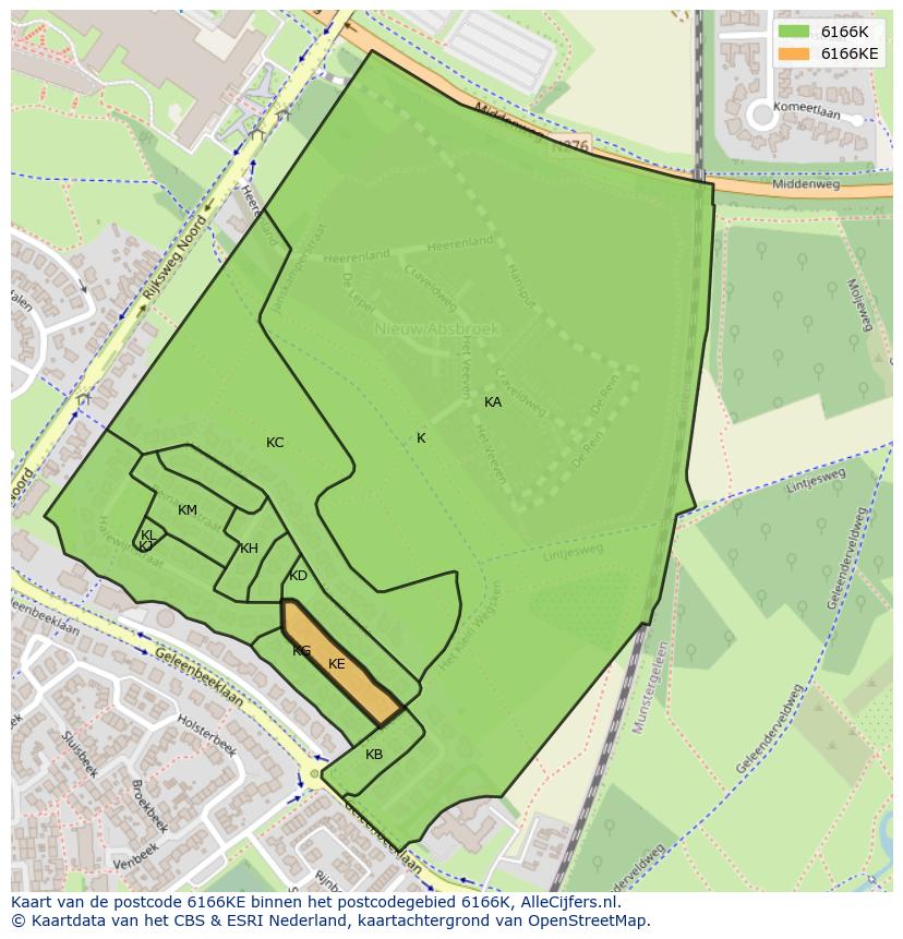 Afbeelding van het postcodegebied 6166 KE op de kaart.