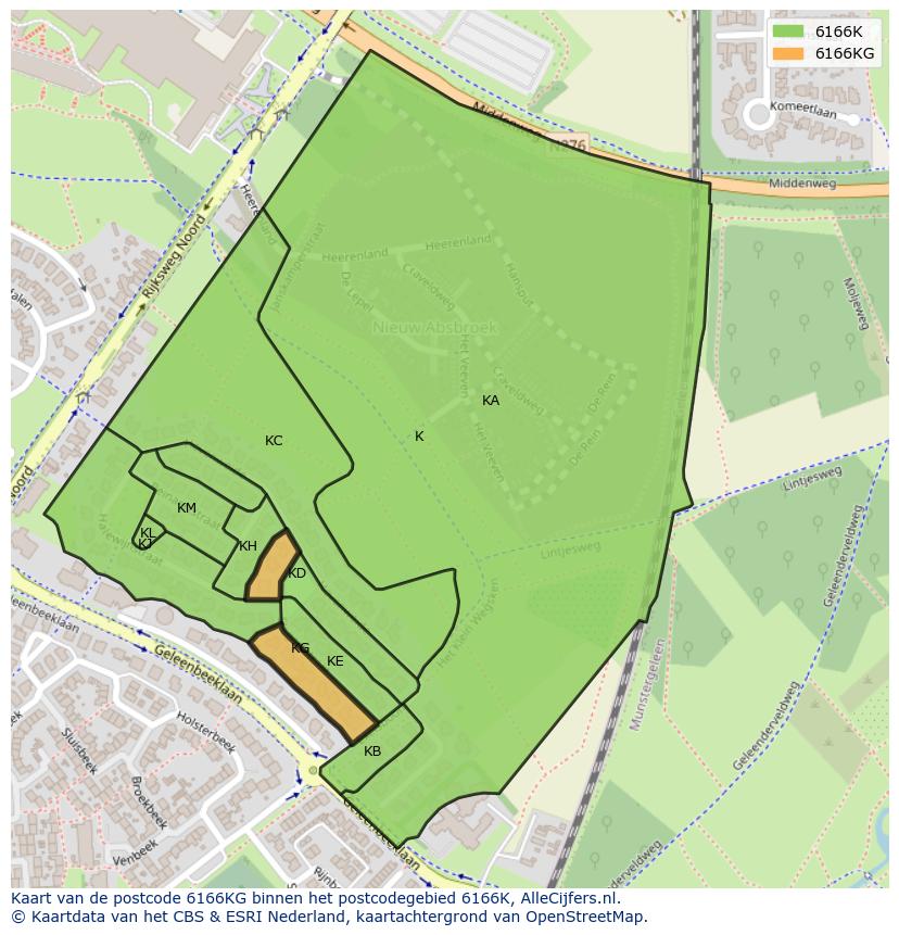 Afbeelding van het postcodegebied 6166 KG op de kaart.
