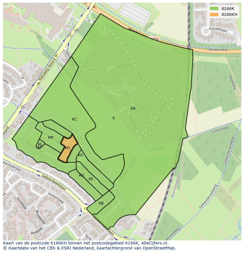 Afbeelding van het postcodegebied 6166 KH op de kaart.