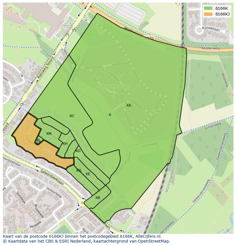 Afbeelding van het postcodegebied 6166 KJ op de kaart.