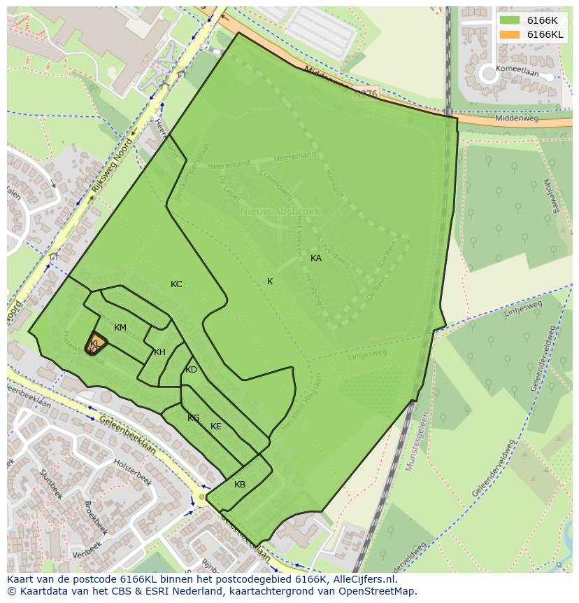 Afbeelding van het postcodegebied 6166 KL op de kaart.