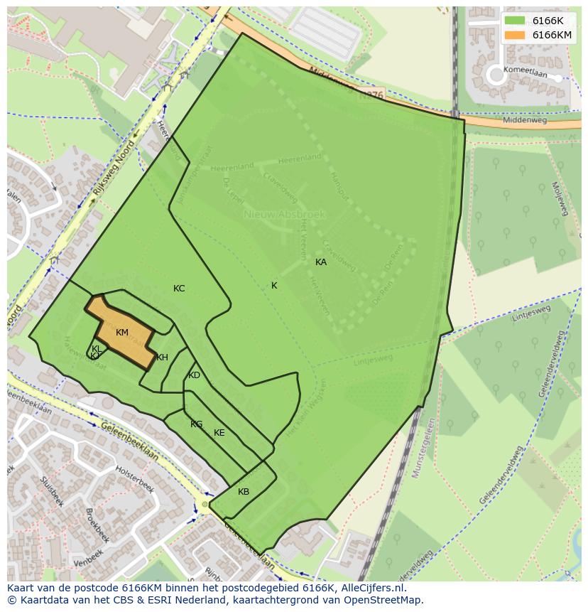 Afbeelding van het postcodegebied 6166 KM op de kaart.