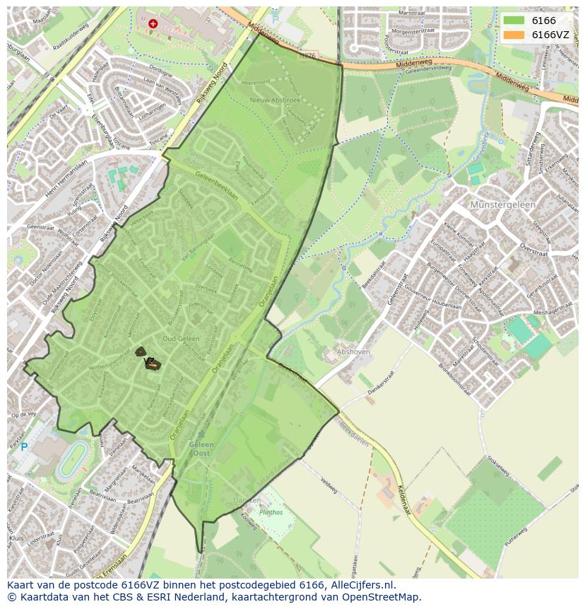Afbeelding van het postcodegebied 6166 VZ op de kaart.