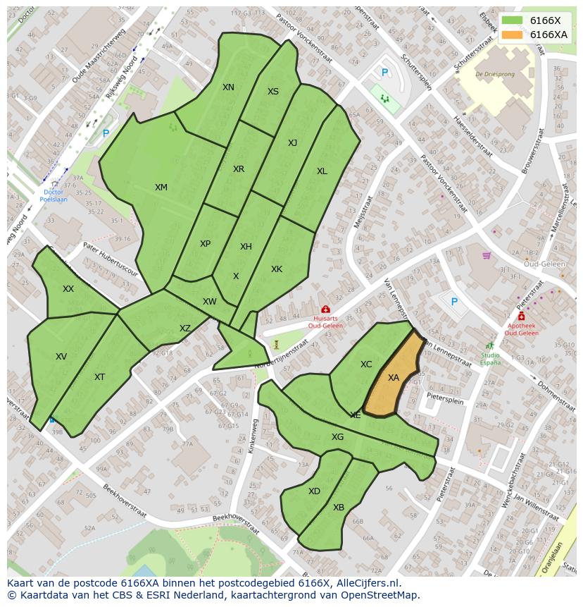 Afbeelding van het postcodegebied 6166 XA op de kaart.