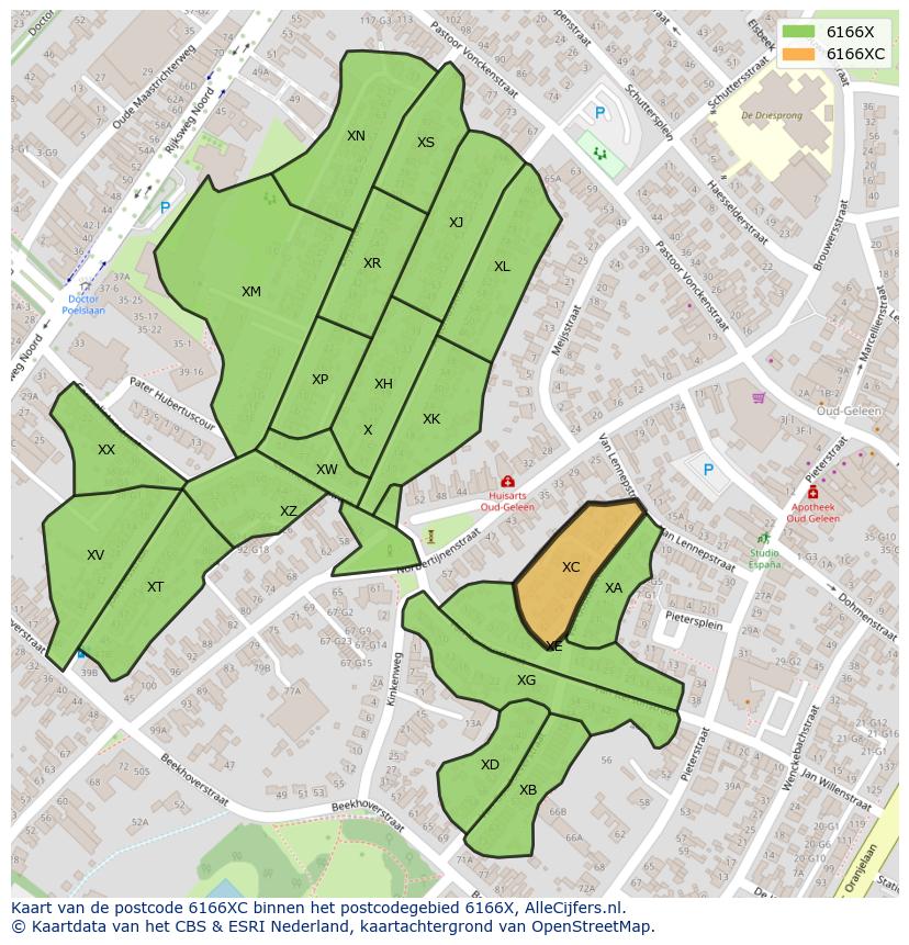 Afbeelding van het postcodegebied 6166 XC op de kaart.