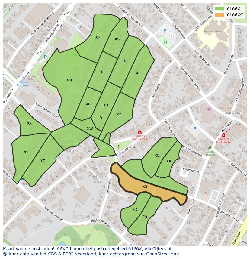 Afbeelding van het postcodegebied 6166 XG op de kaart.