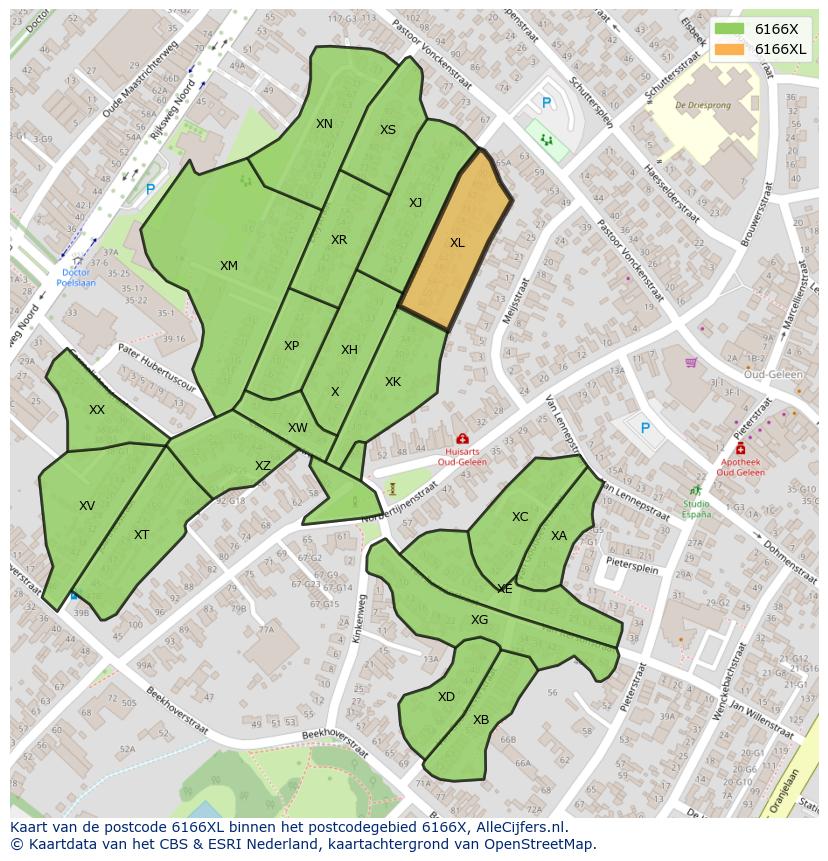 Afbeelding van het postcodegebied 6166 XL op de kaart.