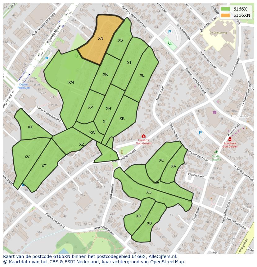 Afbeelding van het postcodegebied 6166 XN op de kaart.