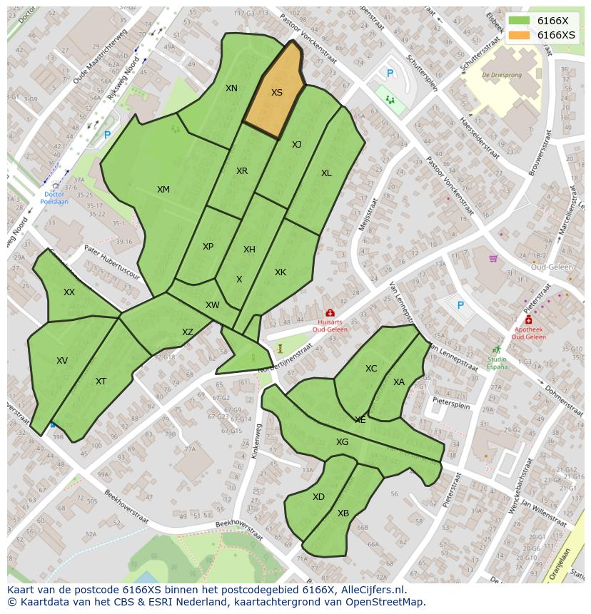 Afbeelding van het postcodegebied 6166 XS op de kaart.