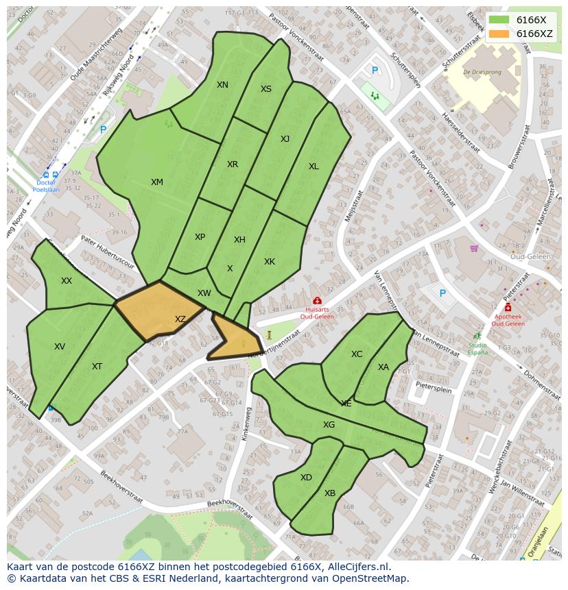Afbeelding van het postcodegebied 6166 XZ op de kaart.