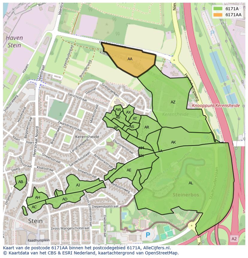 Afbeelding van het postcodegebied 6171 AA op de kaart.