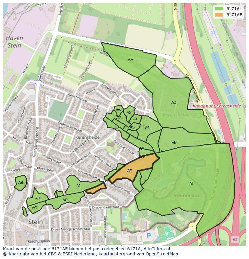 Afbeelding van het postcodegebied 6171 AE op de kaart.