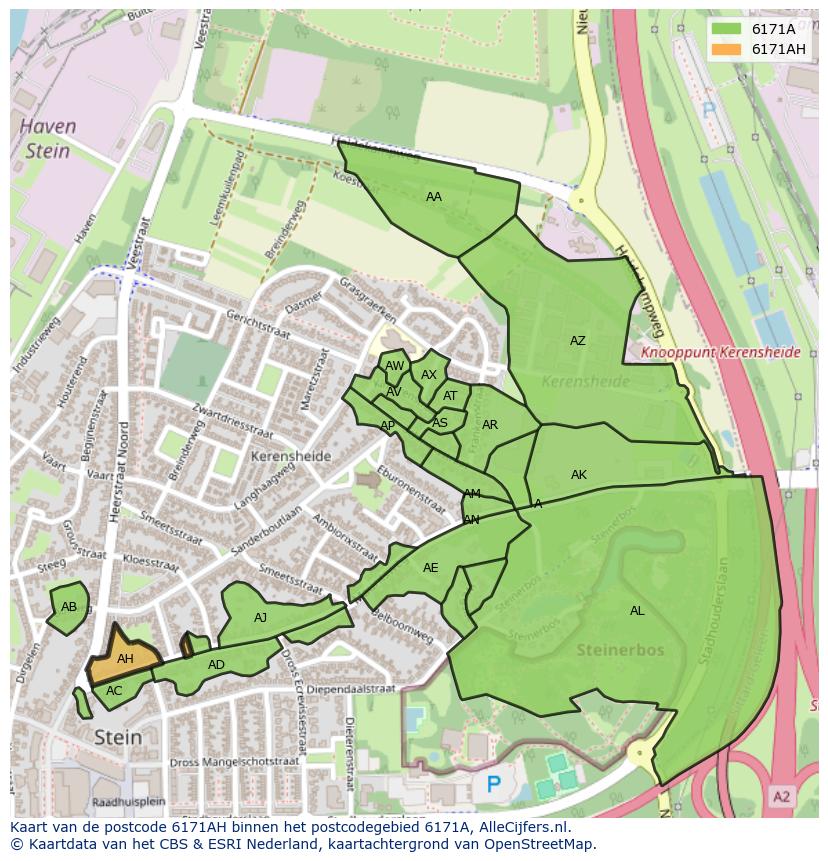 Afbeelding van het postcodegebied 6171 AH op de kaart.
