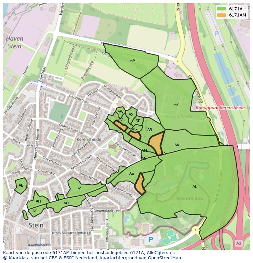 Afbeelding van het postcodegebied 6171 AM op de kaart.