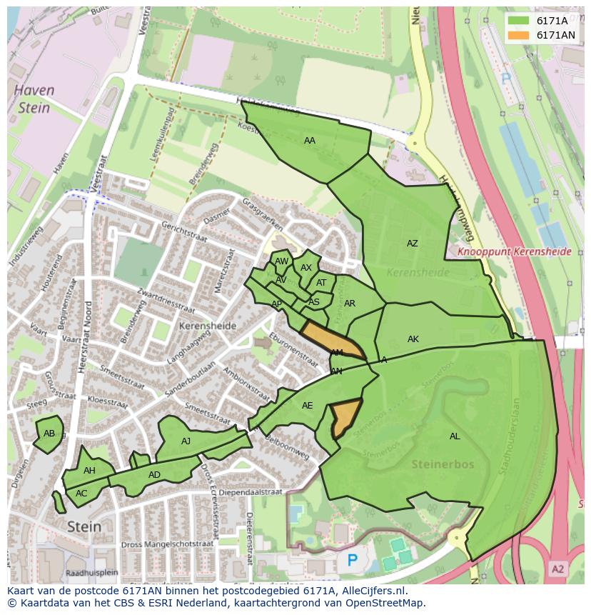 Afbeelding van het postcodegebied 6171 AN op de kaart.