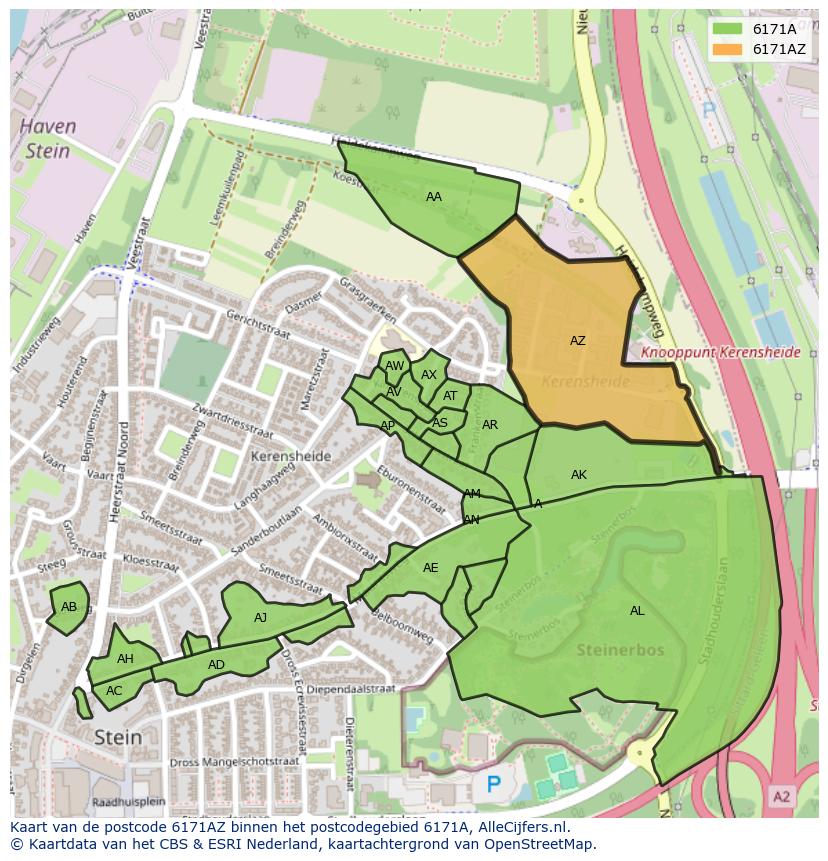Afbeelding van het postcodegebied 6171 AZ op de kaart.