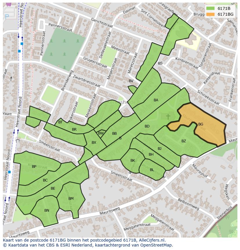 Afbeelding van het postcodegebied 6171 BG op de kaart.