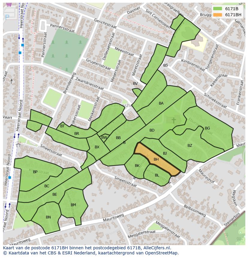 Afbeelding van het postcodegebied 6171 BH op de kaart.