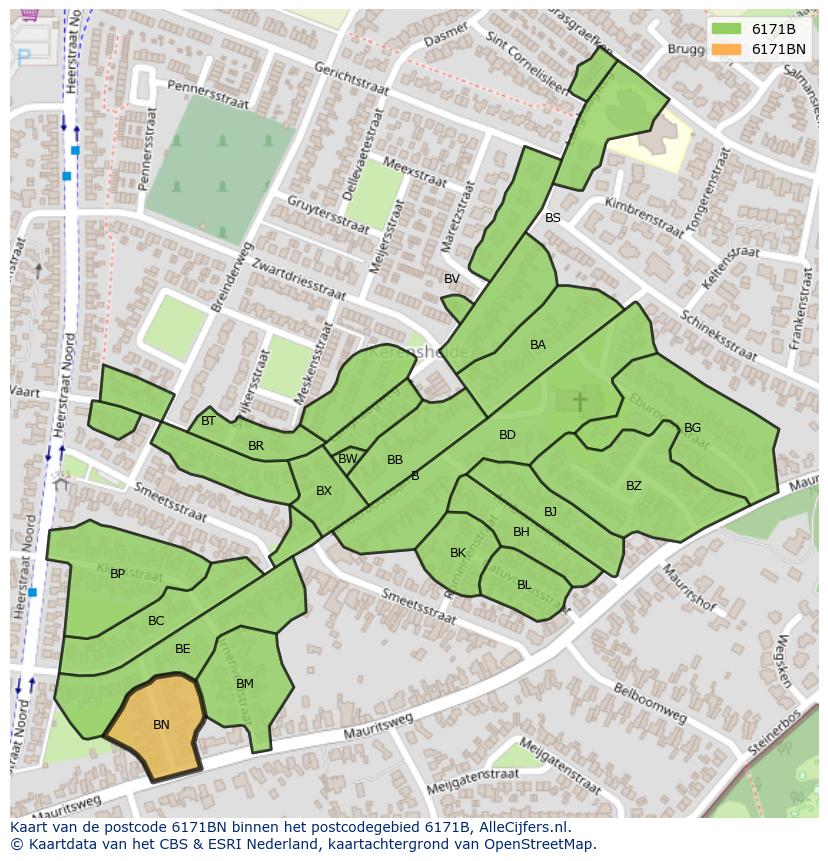 Afbeelding van het postcodegebied 6171 BN op de kaart.