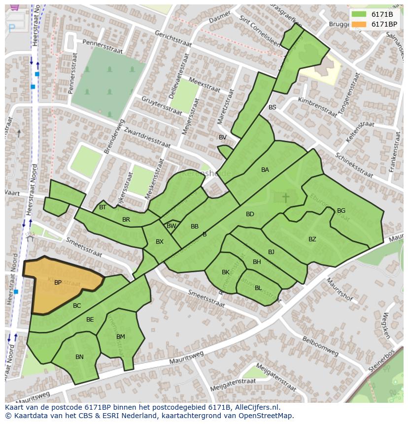 Afbeelding van het postcodegebied 6171 BP op de kaart.