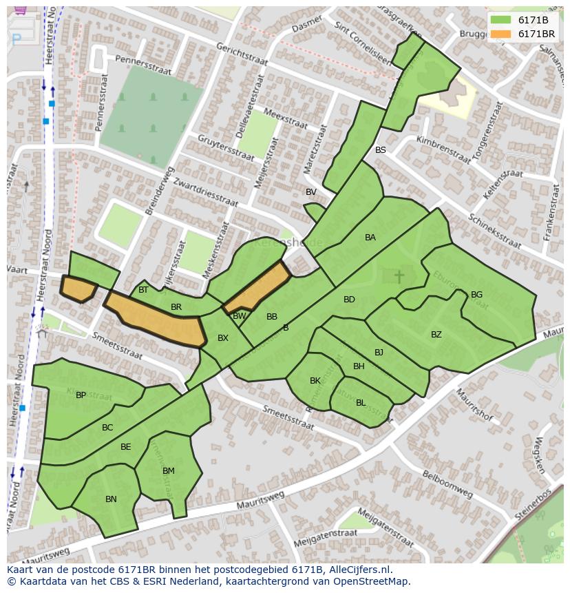 Afbeelding van het postcodegebied 6171 BR op de kaart.