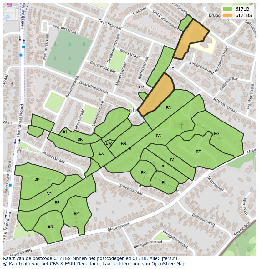 Afbeelding van het postcodegebied 6171 BS op de kaart.