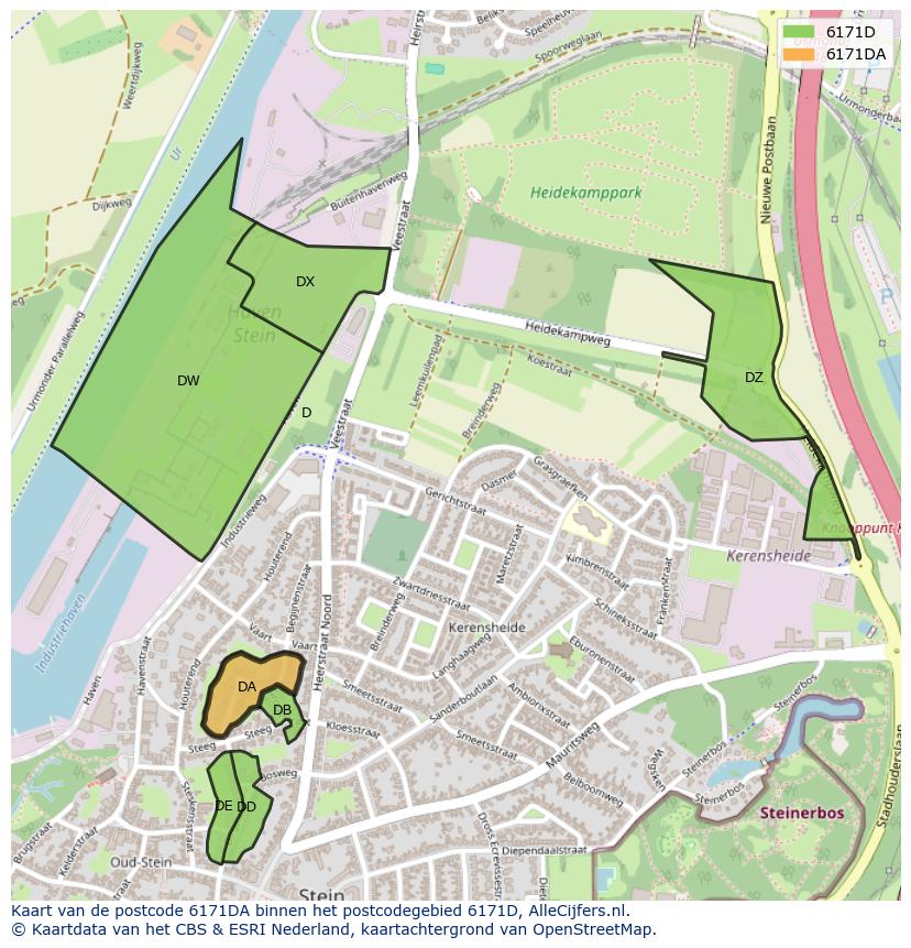 Afbeelding van het postcodegebied 6171 DA op de kaart.