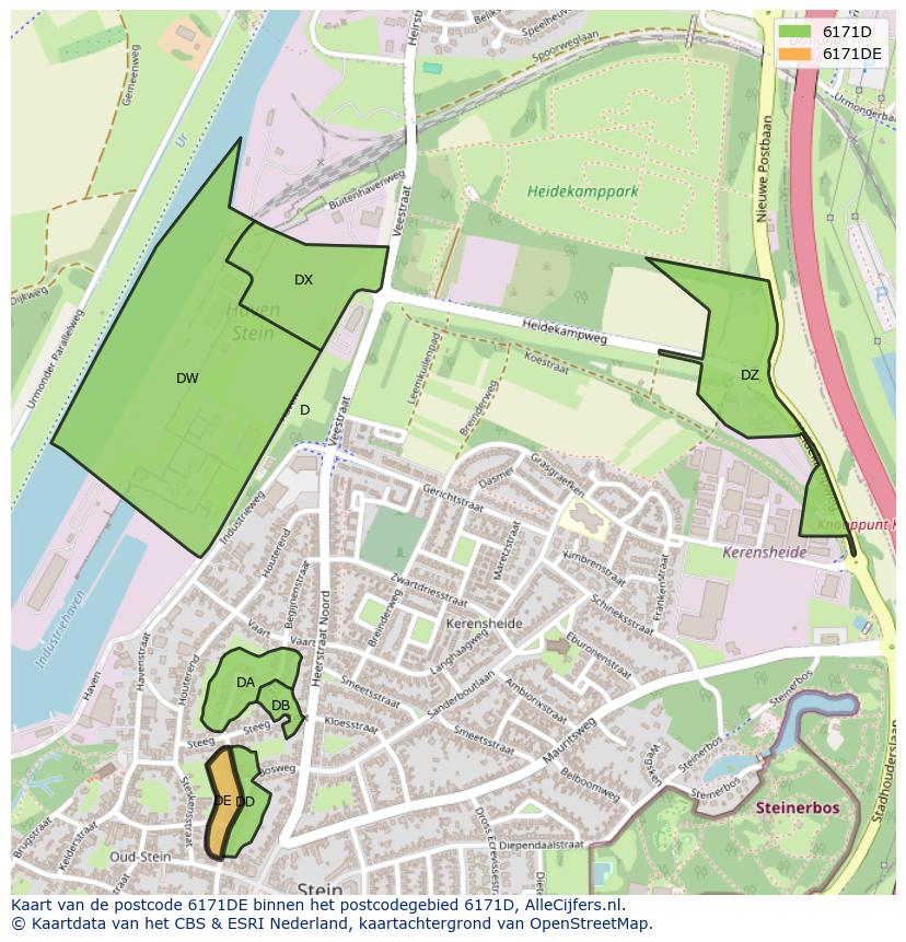 Afbeelding van het postcodegebied 6171 DE op de kaart.