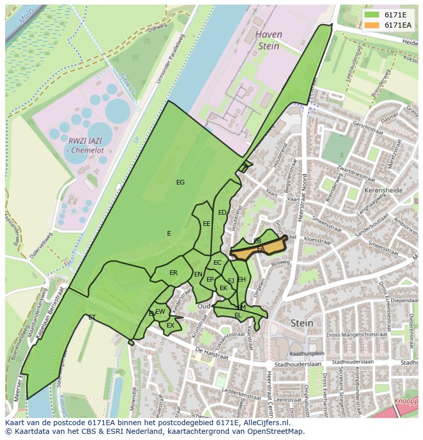 Afbeelding van het postcodegebied 6171 EA op de kaart.