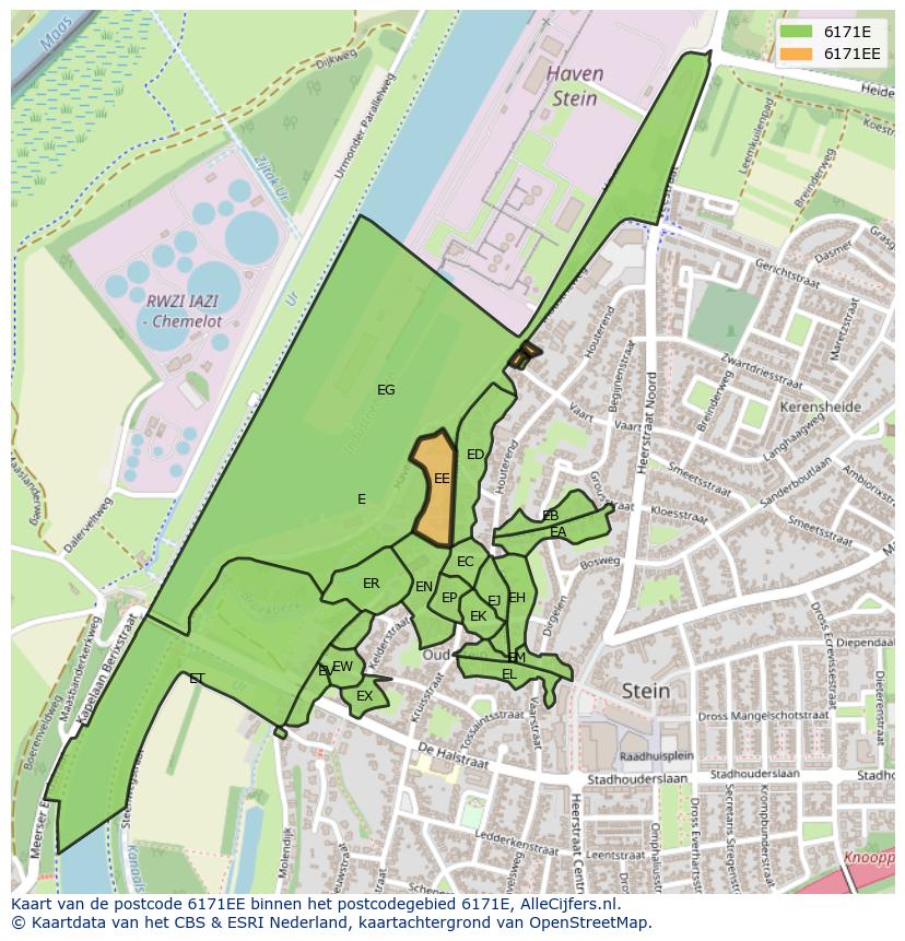 Afbeelding van het postcodegebied 6171 EE op de kaart.