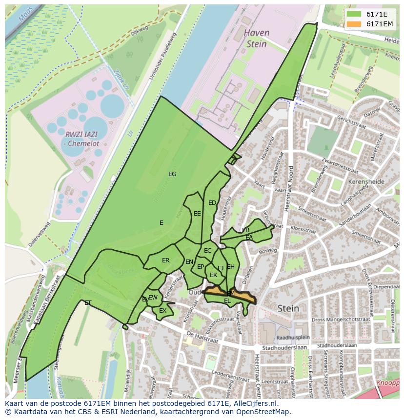 Afbeelding van het postcodegebied 6171 EM op de kaart.