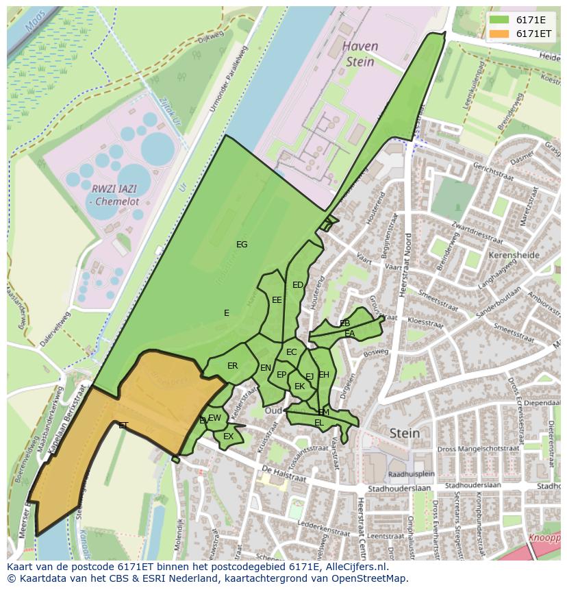 Afbeelding van het postcodegebied 6171 ET op de kaart.