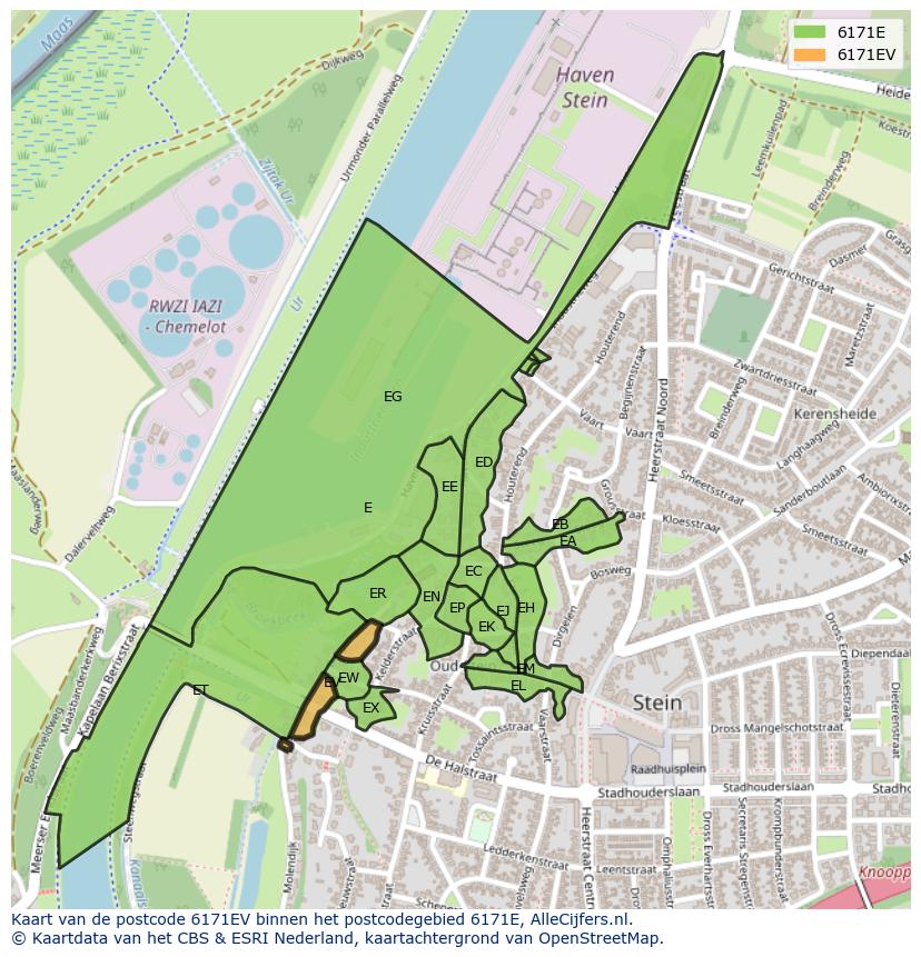 Afbeelding van het postcodegebied 6171 EV op de kaart.