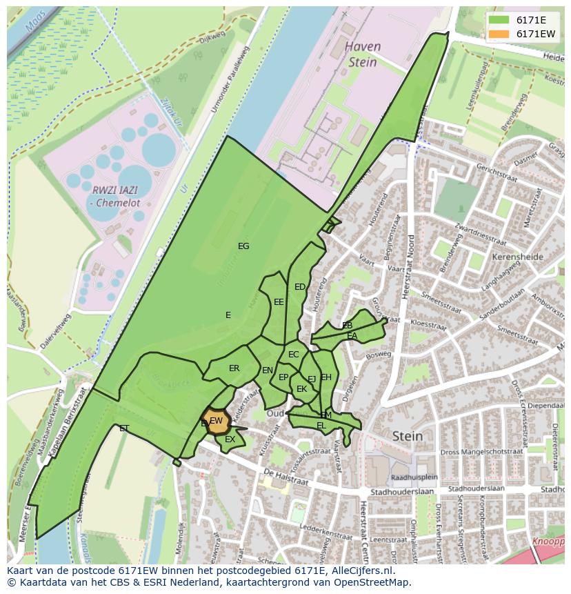 Afbeelding van het postcodegebied 6171 EW op de kaart.